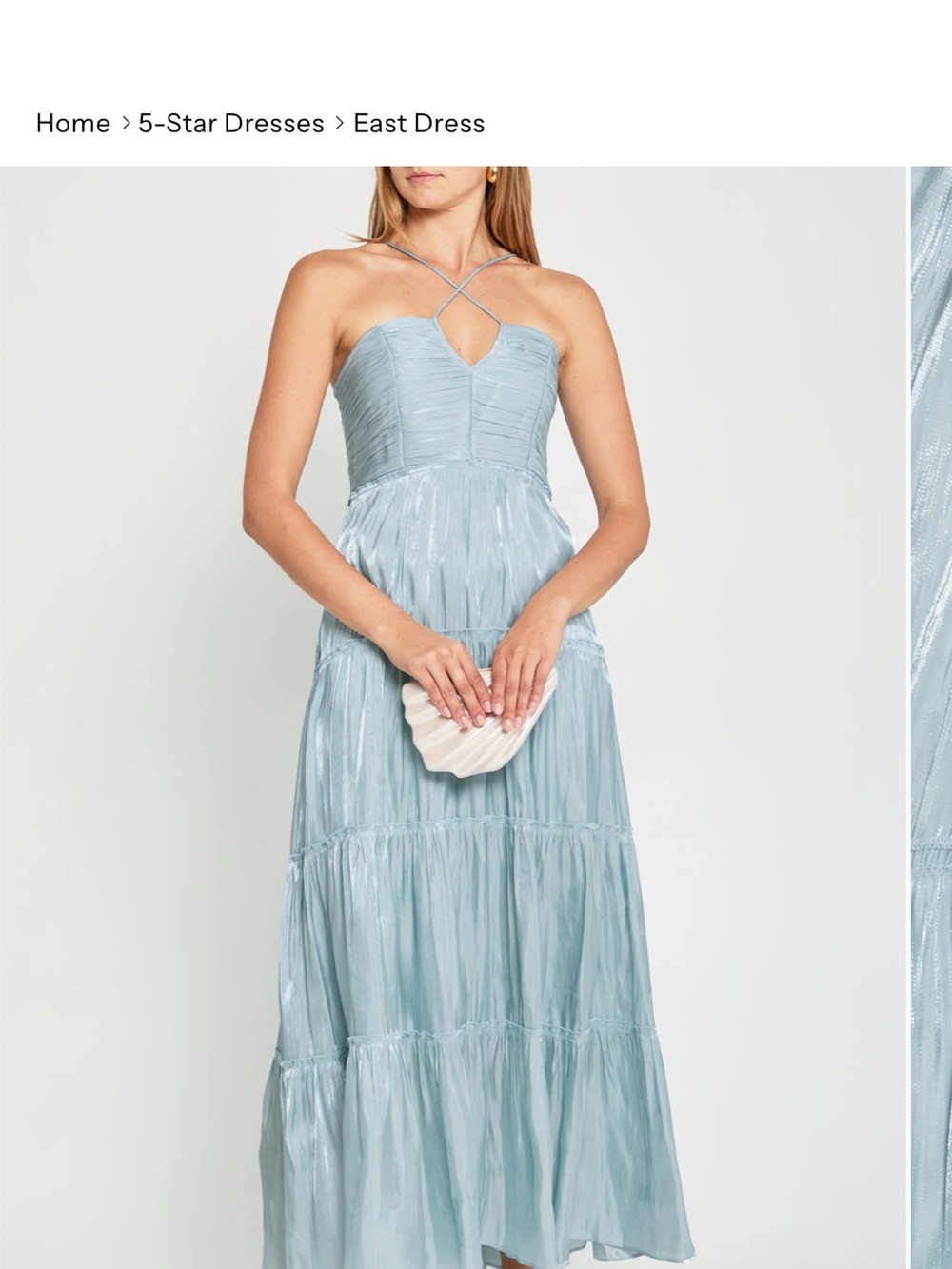 East Dress Light Blue Crisscross Halter Tiered Maxi Dress